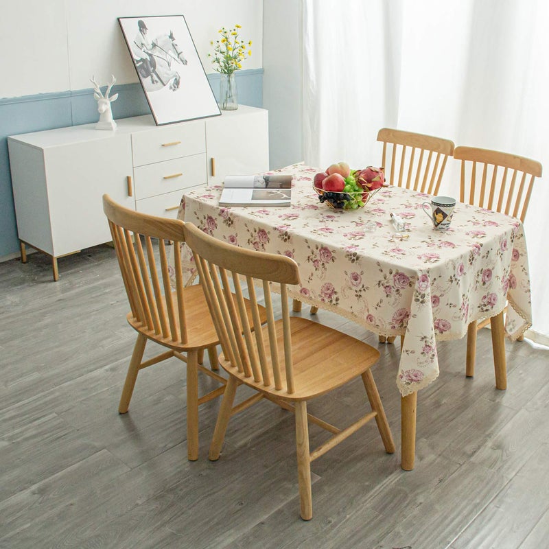 YEESSION Floral Print Rectangle Tablecloth 52 x 70 Inch Stain Resistant and Waterproof Wine Table Cover for Kitchen Dining Indoor Outdoor Buffet Tabletop Decoration (Beige) - Image 2